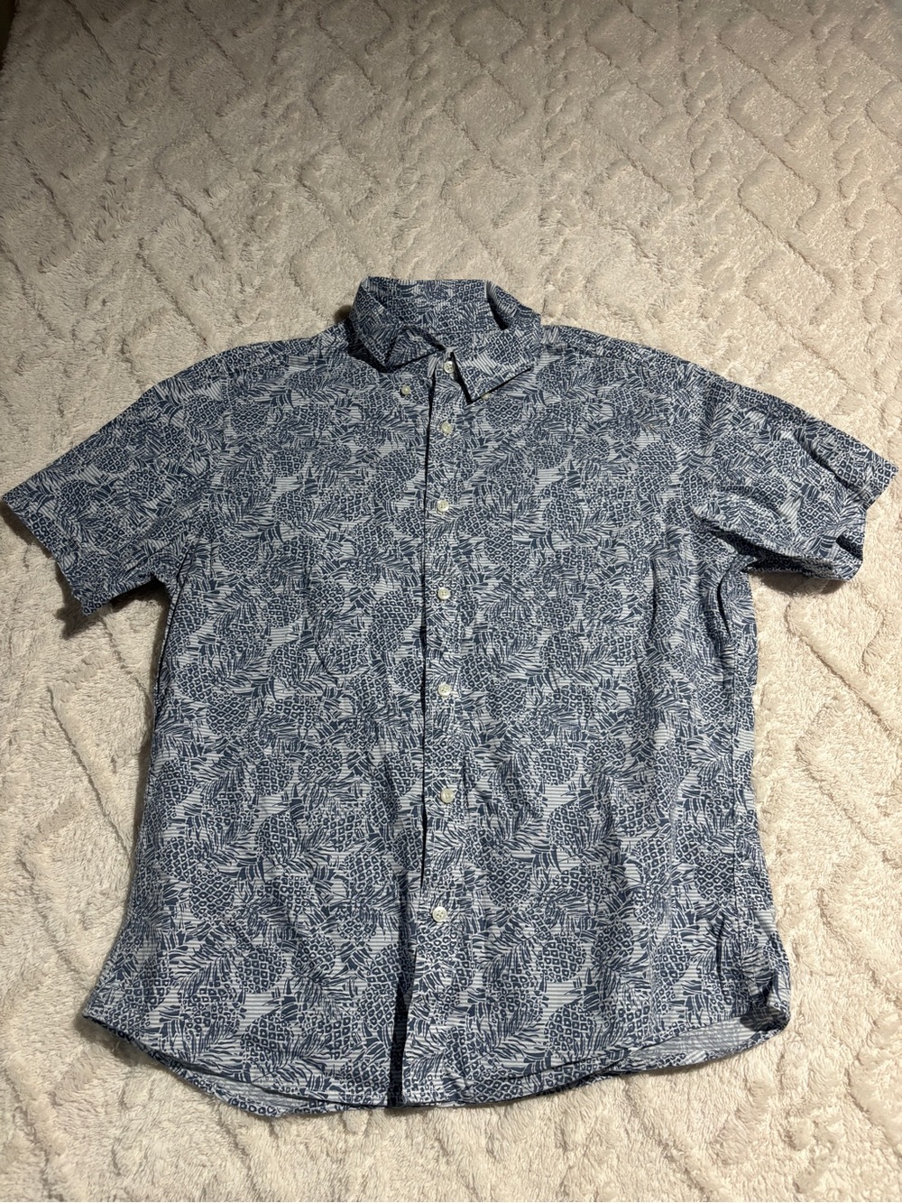 Goodfellow button down pineapple blue and white large
